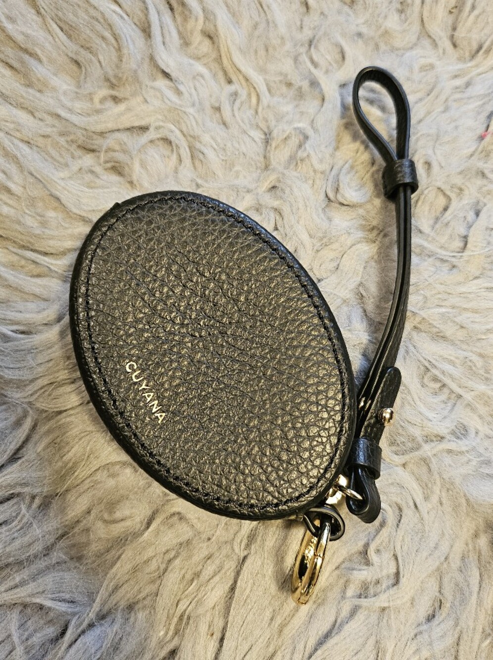 New No Tag, CUYANA Black Pebbled Leather Oval Coin Pouch Wristlet 4"